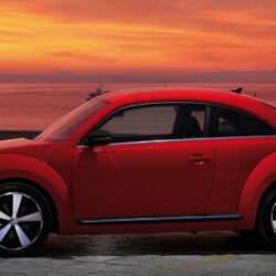 Download Wallpapers Volkswagen, Fusca, Red, Side view
