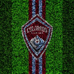 Download wallpapers Colorado Rapids, 4k, MLS, football lawn, logo