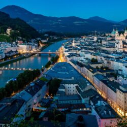 Wallpapers Salzburg, Austria, night, bridges, river » City, nature