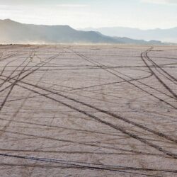 Tire Tracks On Bonneville Salt Flats At Dusk, Speed Week, Utah