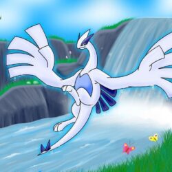 Lugia image Lugia by a waterfall. HD wallpapers and backgrounds