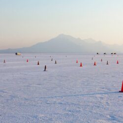 Traffic Cones Marking Racecourse On Bonneville Salt Flats At Dawn