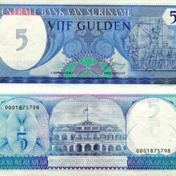 Image Banknotes 5 guilders Suriname Money