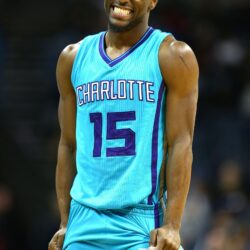 Kemba Walker of the Charlotte Hornets reacts after a call