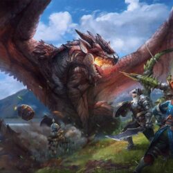 Group of hunters facing off against a dragon. Wallpapers from Monster