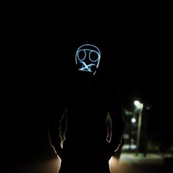 Download wallpapers mask, glow, dark, anonymous, night