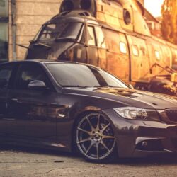 Black BMW E90 With A Helicopter Wallpapers