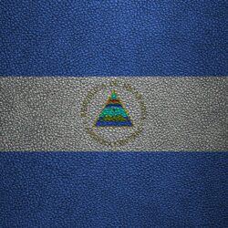 Download wallpapers Flag of Nicaragua, 4k, leather texture, North