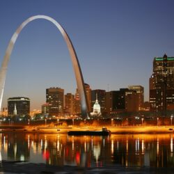 Wallpapers St. Louis, city night, Gateway Arch, houses, lights, river