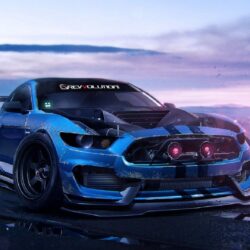 ford mustant shelby gt350 2015 blue muscle car art by khyzyl