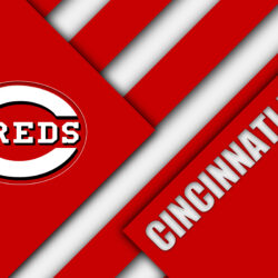 Download wallpapers Cincinnati Reds, MLB, 4K, red white abstraction