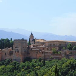 alhambra, castle, granada, landscape, mountains, nature, spain