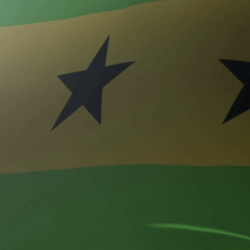 Flag of Sao Tome and Principe waving in the wind, national symbol of