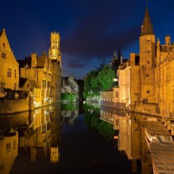 Wallpapers Belgium Bruges Canal Night Cities Houses