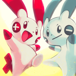 Day20 [ELECTRIC RODENT] Plusle and Minun by Rock