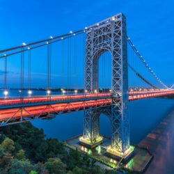George Washington Bridge On The Hudson River During Blue Hour New