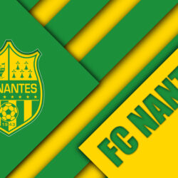Download wallpapers FC Nantes, 4k, material design, logo, French