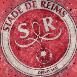 Download wallpapers Stade de Reims, 4k, logo, geometric art, French