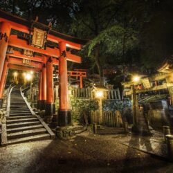 Japan night stairways shrine Kyoto torii cemetery torii gate