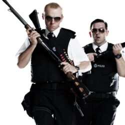 Wallpapers weapons, gun, glasses, police, Simon Pegg, Nick