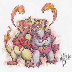 Turtonator and Magmar, the fiery flaming bros by MAR0WAK on