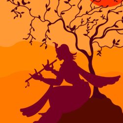 Krishna Playing Flute Under Tree Wallpapers