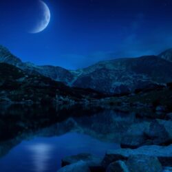 Night Half Moon Mountains Lake Bulgaria Wallpapers in format for