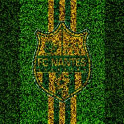 Download wallpapers FC Nantes, 4k, football lawn, logo, French