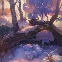 alolan ninetales, alolan vulpix, fletchling, and pikachu