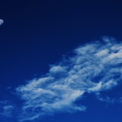 White Clouds Under Blue Sky With Gibbous Moon · Free Stock Photo