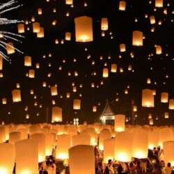 floating lanterns loi krathong festival thailand HD wallpapers