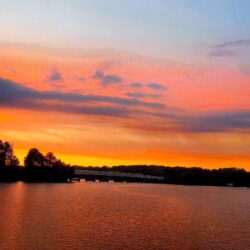 Lakes: Sunset Crossing Lake Waterscape Bridge Pink Caddo Louisiana