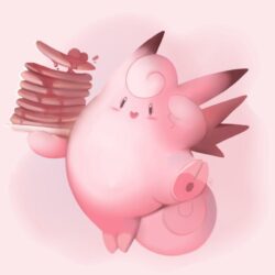 Clefable With Pancakes by HappyCrumble