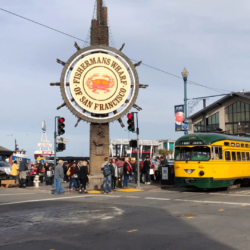 San Francisco trolley rides through Fisherman’s wharf Stock Video