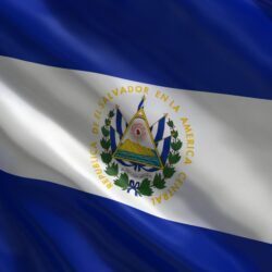 This is the national flag of El Salvador. It has two colors, blue