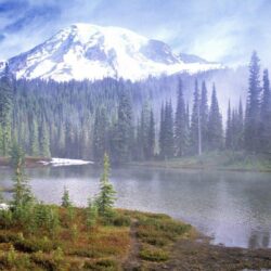 Mountains: Fog Mount Rainier National Park Washington Forest Lake