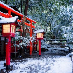 Wallpapers winter, snow, Japan, lights, temple, Japan, the gates