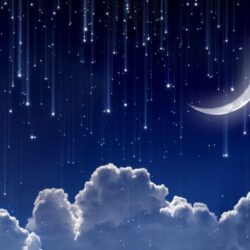 space moon year crescent sky clouds star stars lights night