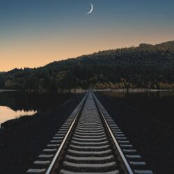 Train track, track, moon and sunset