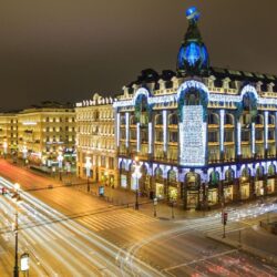 Street Lit Night St Petersburg Russia Lights Houses Buildings City