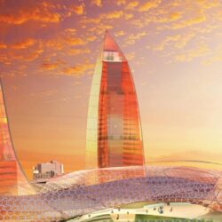 Futuristic architecture design buildings flame azerbaijan baku