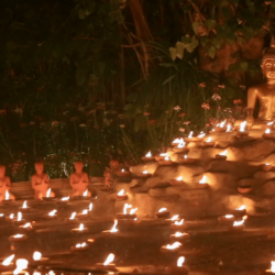 Magha puja day, Monks light the candle for buddha, Chiangmai