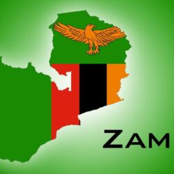 The Map of Zambia and the national colors and symbol of its flag