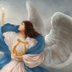 light symbol angel clouds harp wings HD wallpapers