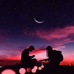 Playing Guitar Under The Crescent Moon HD Wallpapers
