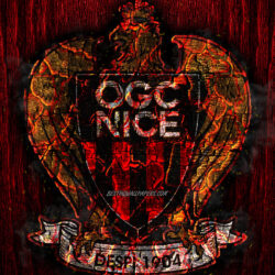 Download wallpapers OGC Nice, scorched logo, Ligue 1, red wooden