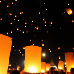 Release floating lanterns to the sky , Lantern festival Stock Video