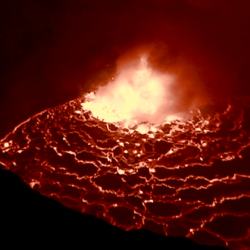 The spectacular Nyiragongo volcano erupts at night in the Democratic