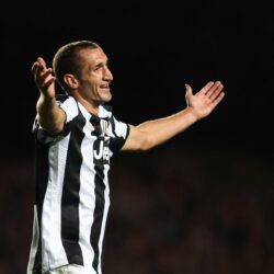The player of Juventus Giorgio Chiellini on black backgrounds