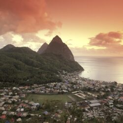 Download Sunset View of the Pitons and Soufriere, St. Lucia